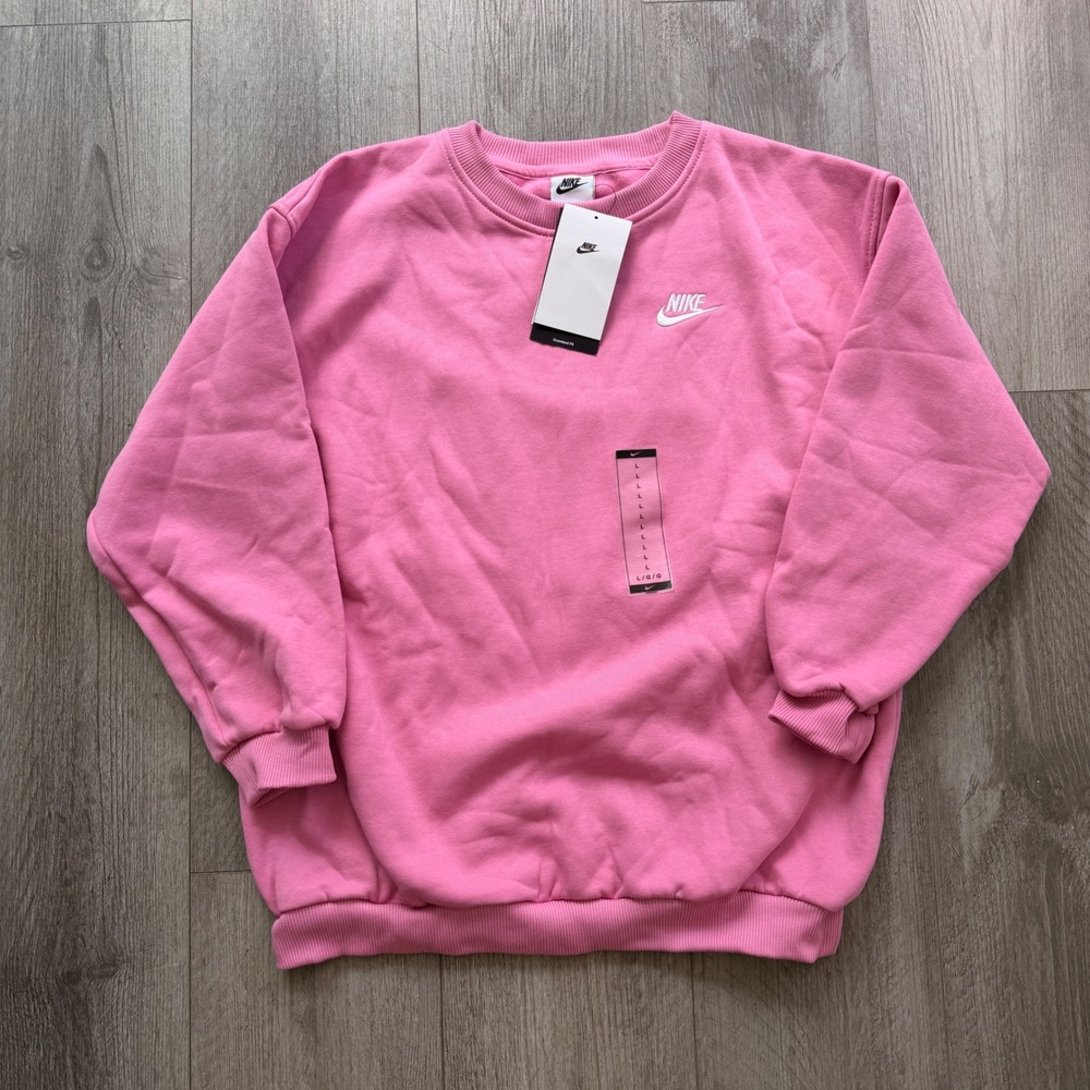 Nike Kids L Pink Fleece Crewneck Sweatshirt NWT Youth Large FD2923